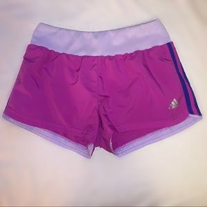 Pink, purple and blue adidas track running shorts